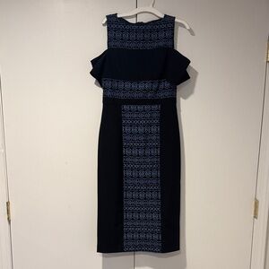 Elegant Navy Blue Patterned Dress